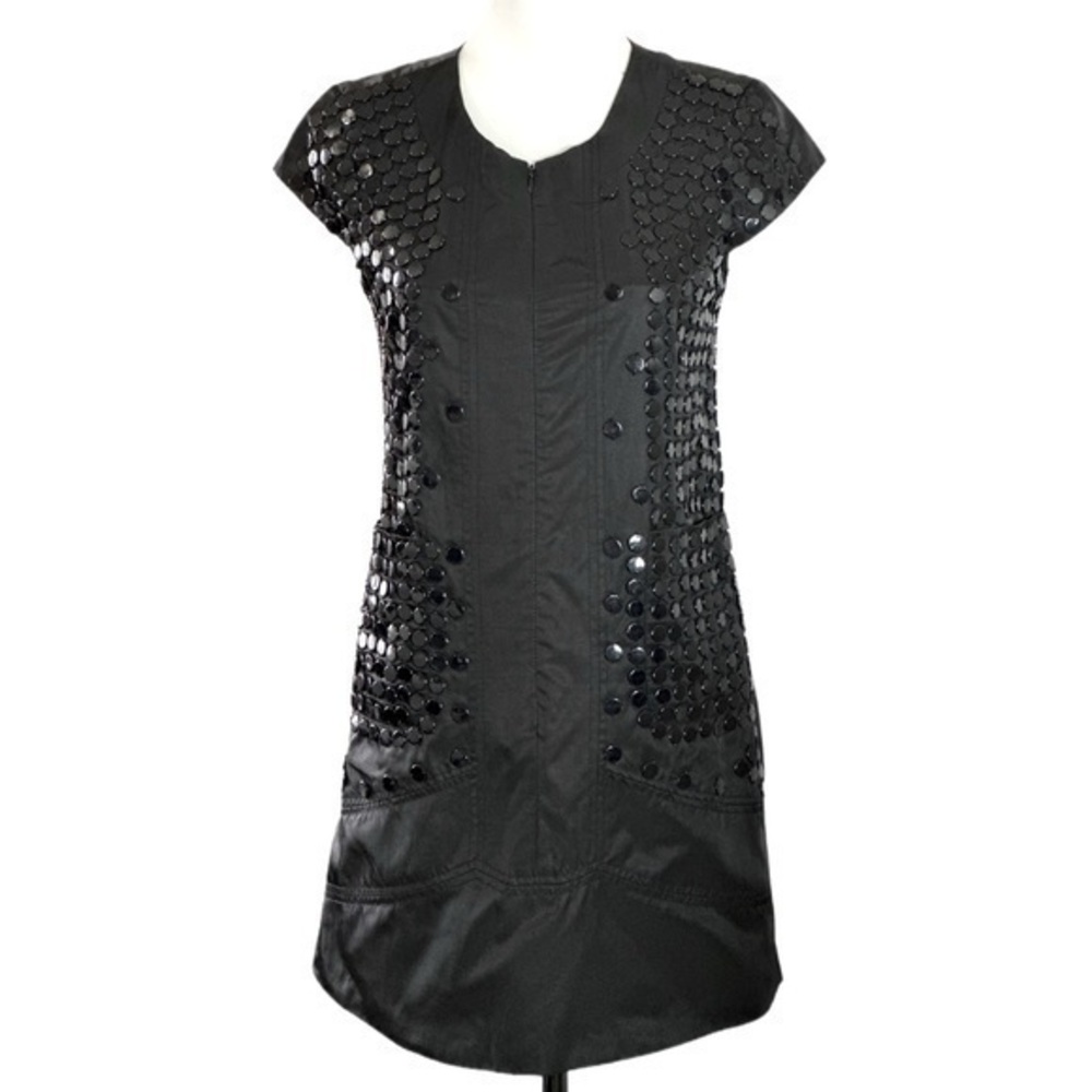 Black Beads Tunic Style Front Zipper Dress Sz S